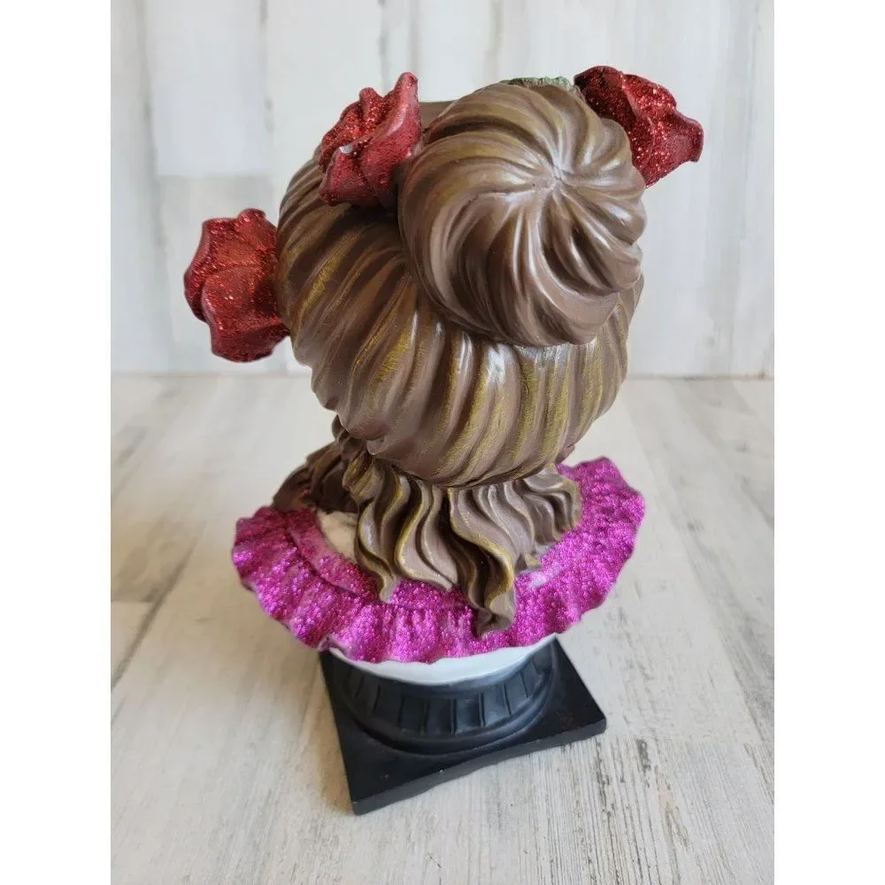 Cinco de Mayo skeleton woman bust animated head‎ Rose Halloween prop